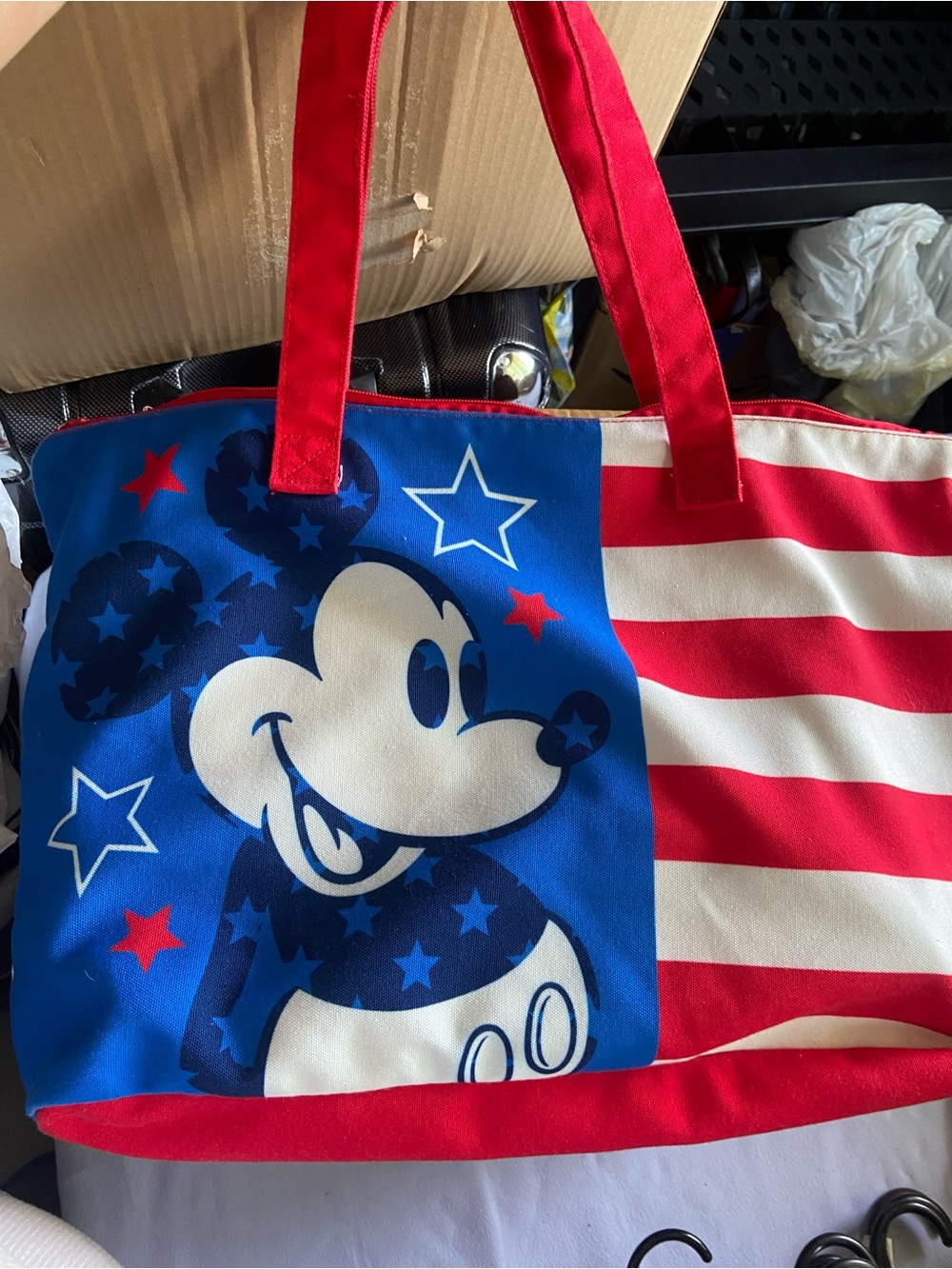 DISNEY Patriotic Striped Canvas Tote Bag *LARGE